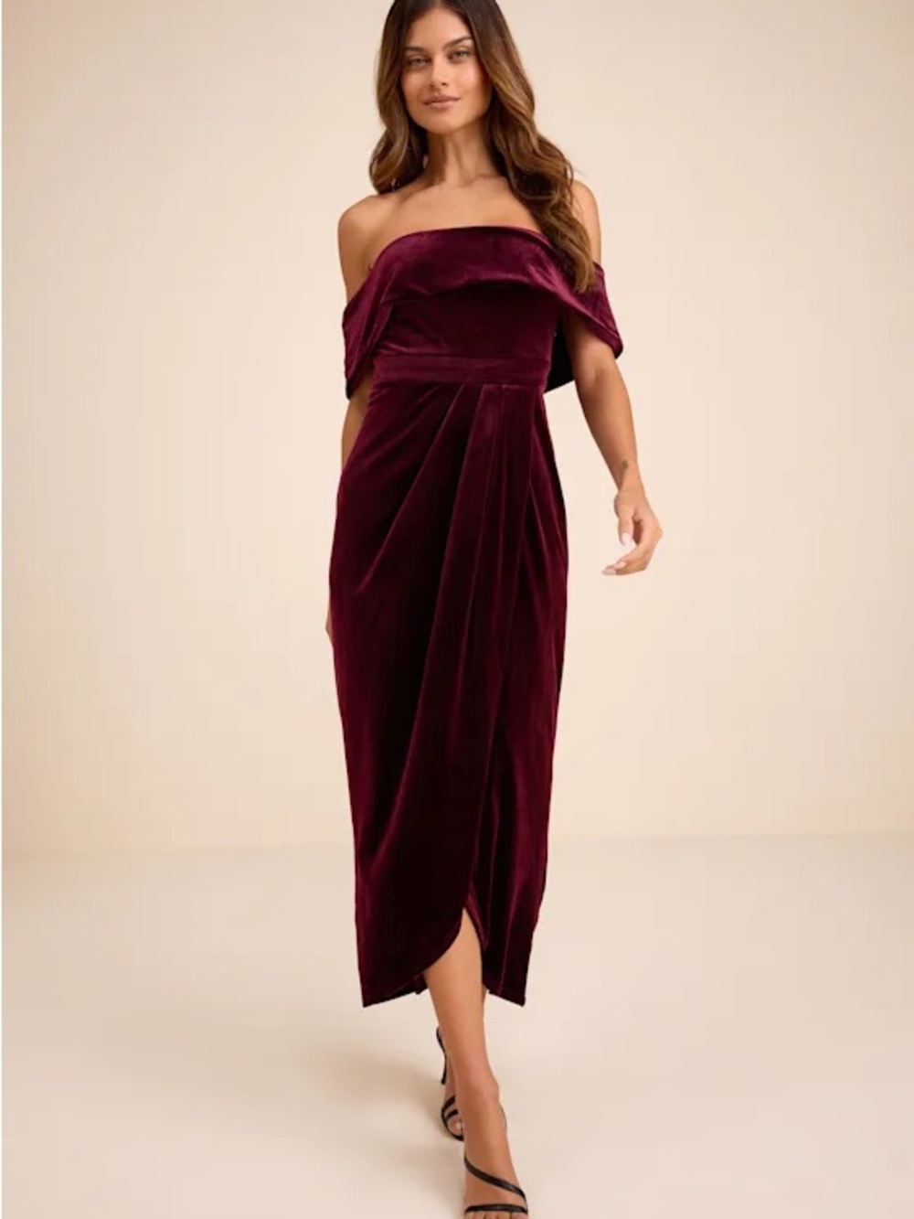 Lulus I'm Enchanted Burgundy Velvet Off-the-Shoulder Maxi Dress